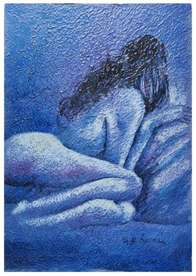 Nude Painting Of Resting Lady [acrylic Color On Rice Paper]