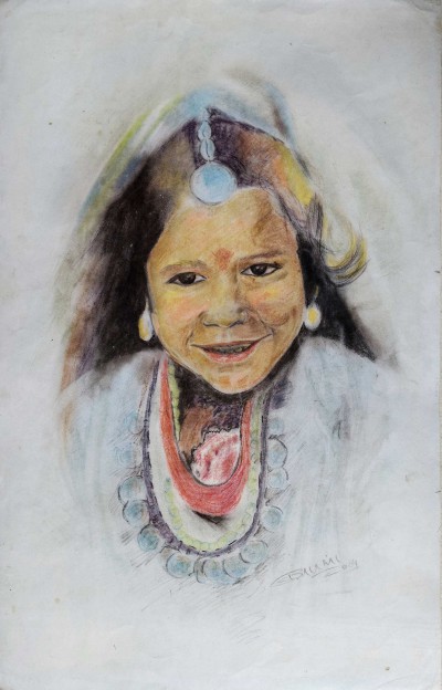 Painting Of Village Woman [crane Pastel Charcoal On Handmade Paper]