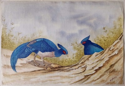 Painting Of Two Blue Birds [watercolor On Handmade Paper]