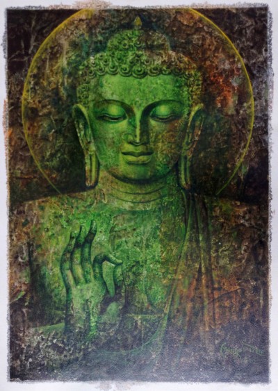 Painting Of Amoghasiddhi Buddha [acrylic Color On Canvas]