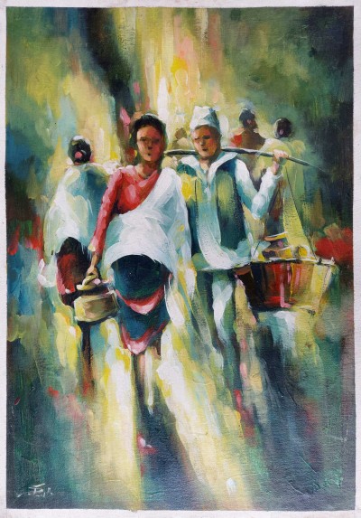 Painting Of Newar Culture [acrylic Color On Canvas]