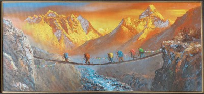 Painting Of Himalayan Region Lifestyle And Beautiful Fishtail Mountain [acrylic Color On Canvas]