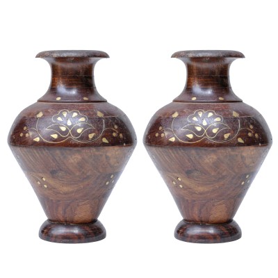 Wooden Handmade Flower Vase With Printed Design