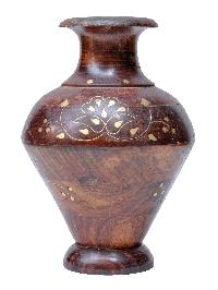 Wooden Handmade Flower Vase With Printed Design