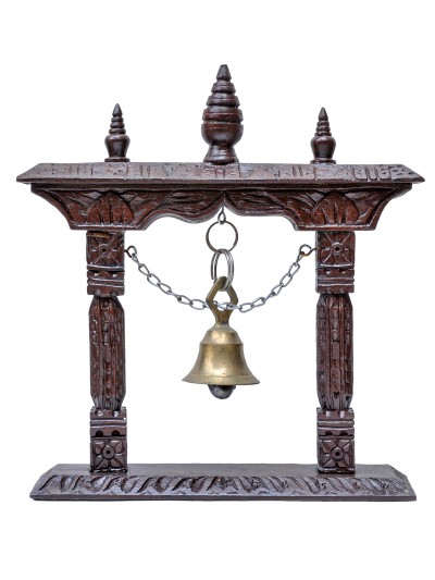 Buddhist Handmade Traditional Table Bell On Wooden Frame