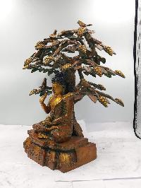 Buddhist Statue Of Amoghasiddhi Buddha, Or Blessing Buddha, Under Tree, [sand Casting], [chocolate Oxidized]