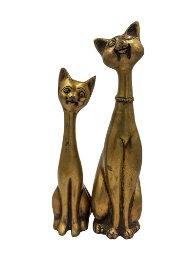 Statue Of Cats, [pair], Sand Casting, [gold Colour], Glossy Finishing