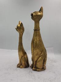 Statue Of Cats, [pair], Sand Casting, [gold Colour], Glossy Finishing