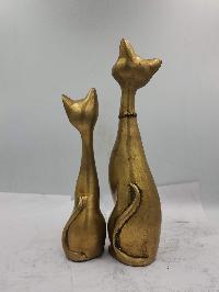 Statue Of Cats, [pair], Sand Casting, [gold Colour], Glossy Finishing