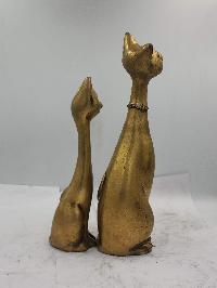 Statue Of Cats, [pair], Sand Casting, [gold Colour], Glossy Finishing