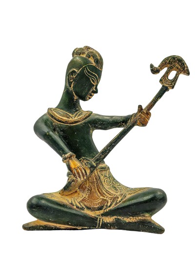 Statue Of A Lady Playing Sitar, [musical Instrument], [sand Casting]