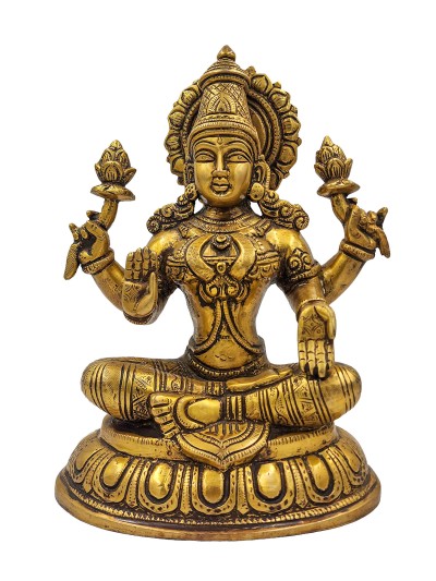 Nepali Statue Of Lakshmi, [sand Casting], Glossy Finishing