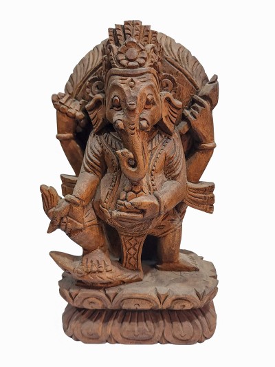 Buddhist Handmade Wooden Statue Of Ganesh, [karma Wood]