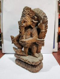 Buddhist Handmade Wooden Statue Of Ganesh, [karma Wood]