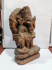 Buddhist Handmade Wooden Statue Of Ganesh, [karma Wood]