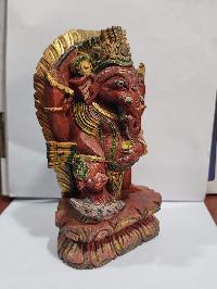 Buddhist Handmade Wooden Statue Of Ganesh, Thangka Colour Finishing, [karma Wood]