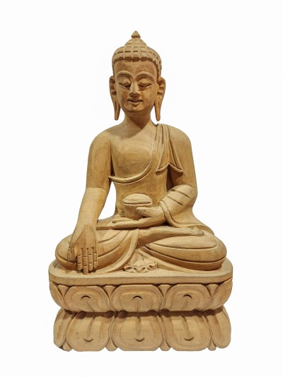 Buddhist Handmade Wooden Statue Of Ratnasambhava Buddha, [karma Wood]