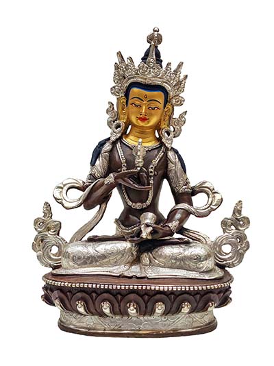 Buddhist Handmade Statue Of Vajrasattva, [silver Plated And Chocolate Oxidized], [face Painted]