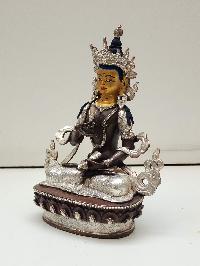 Buddhist Handmade Statue Of Vajrasattva, [silver Plated And Chocolate Oxidized], [face Painted]