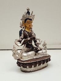 Buddhist Handmade Statue Of Vajrasattva, [silver Plated And Chocolate Oxidized], [face Painted]