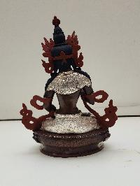 Buddhist Handmade Statue Of Vajrasattva, [silver Plated And Chocolate Oxidized], [face Painted]