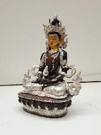 Buddhist Handmade Statue Of Aparimita, [silver Plated And Chocolate Oxidized], [face Painted], Amitayus, Chepame