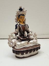 Buddhist Handmade Statue Of Aparimita, [silver Plated And Chocolate Oxidized], [face Painted], Amitayus, Chepame
