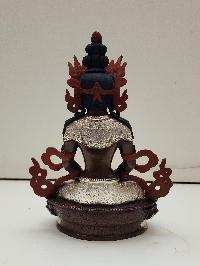 Buddhist Handmade Statue Of Aparimita, [silver Plated And Chocolate Oxidized], [face Painted], Amitayus, Chepame