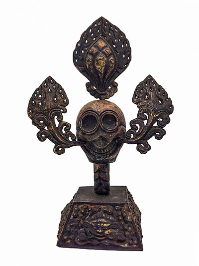Buddhist Handmade Statue Of Citipati Head, [antique], [chocolate Oxidized]
