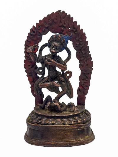 Buddhist Handmade Statue Of Simhamukha Yogini, [antique], [chocolate Oxidized]