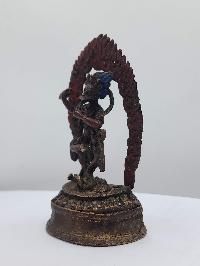 Buddhist Handmade Statue Of Simhamukha Yogini, [antique], [chocolate Oxidized]
