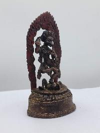 Buddhist Handmade Statue Of Simhamukha Yogini, [antique], [chocolate Oxidized]