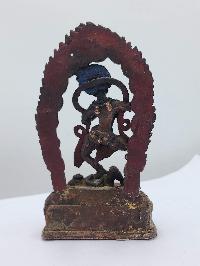 Buddhist Handmade Statue Of Simhamukha Yogini, [antique], [chocolate Oxidized]