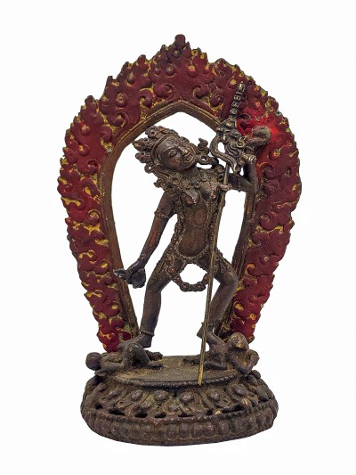 Buddhist Handmade Statue Of Vajrayogini, [antique], [chocolate Oxidized]