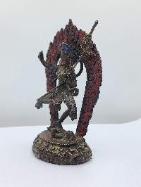 Buddhist Handmade Statue Of Simhamukha Yogini, [antique], [chocolate Oxidized]