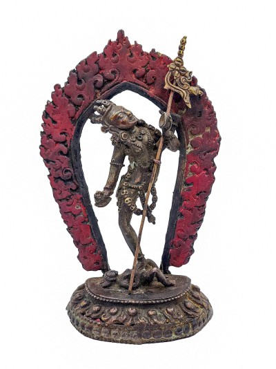 Buddhist Handmade Statue Of Akash Yogini, [antique], [chocolate Oxidized]