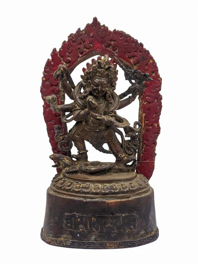 Buddhist Handmade Statue Of Six Arm Black Mahakala, [antique], [chocolate Oxidized]