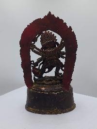 Buddhist Handmade Statue Of Six Arm Black Mahakala, [antique], [chocolate Oxidized]