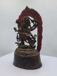 Buddhist Handmade Statue Of Six Arm Black Mahakala, [antique], [chocolate Oxidized]