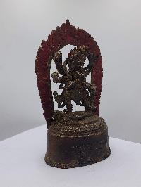 Buddhist Handmade Statue Of Six Arm Black Mahakala, [antique], [chocolate Oxidized]