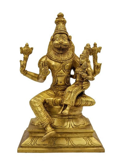 Buddhist Statue Of Narsingh And Laxmi, Sand Casting, Glossy Finishing