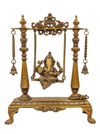 Buddhist Statue Of Ganesh Playing Swing, Sand Casting, Glossy Finishing