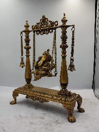 Buddhist Statue Of Ganesh Playing Swing, Sand Casting, Glossy Finishing