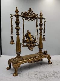 Buddhist Statue Of Ganesh Playing Swing, Sand Casting, Glossy Finishing