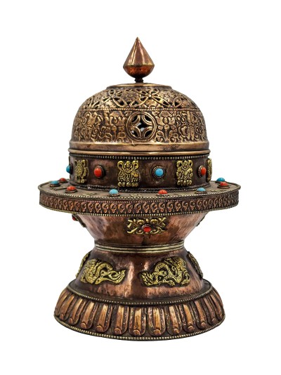 Buddhist Handmade Incense Burner, Sand Casting, [stone Setting]