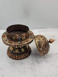 Buddhist Handmade Incense Burner, Sand Casting, [stone Setting]