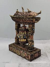 Buddhist Handmade Table Top Prayer Wheel, With Incense Burner And Incense Holder, [stone Setting]