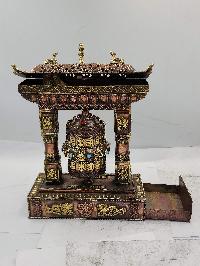 Buddhist Handmade Table Top Prayer Wheel, With Incense Burner And Incense Holder, [stone Setting]