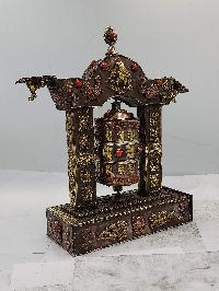 Buddhist Handmade Table Top Prayer Wheel, With Incense Burner And Incense Holder, [stone Setting]