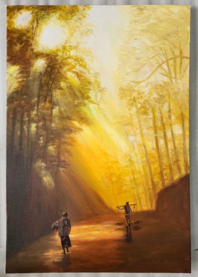 Beautiful Scene, [morning View], [oil Colour Painting], Nepali Art
